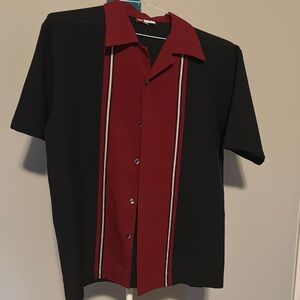 Men's Black and Red Button-Up Shirt